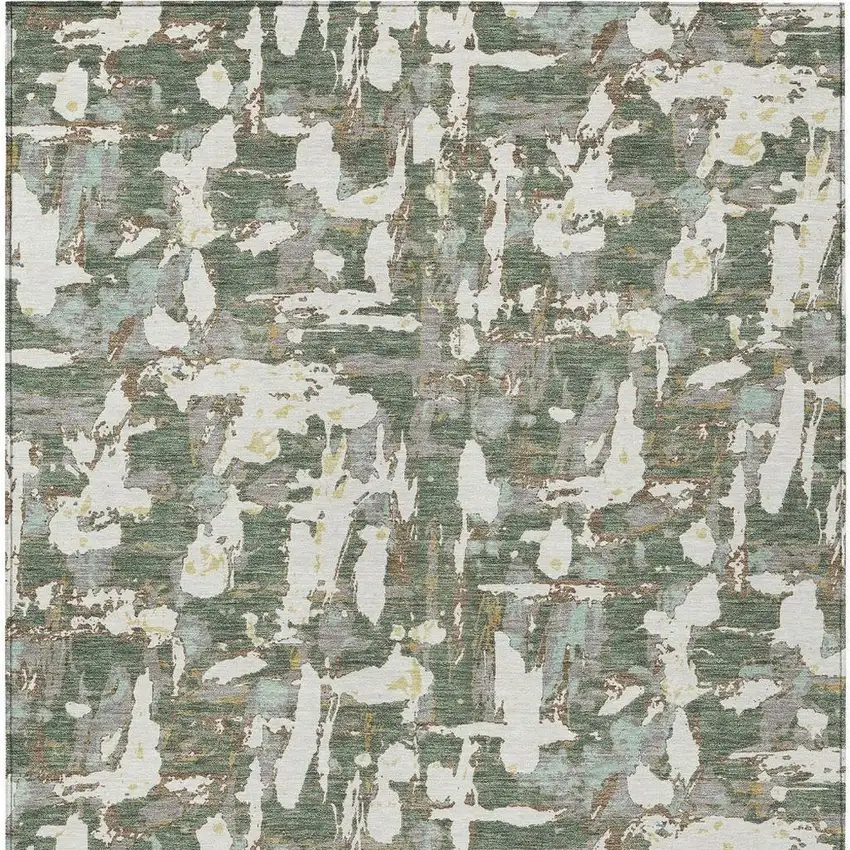 Green And Beige Abstract Washable Indoor Outdoor Area Rug Photo 4