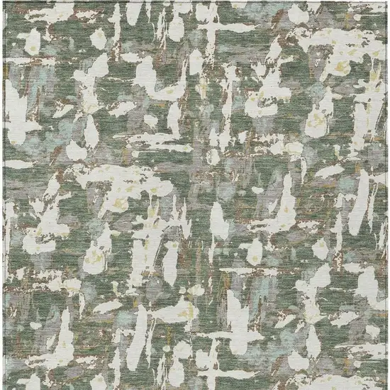 Green And Beige Abstract Washable Indoor Outdoor Area Rug Photo 6
