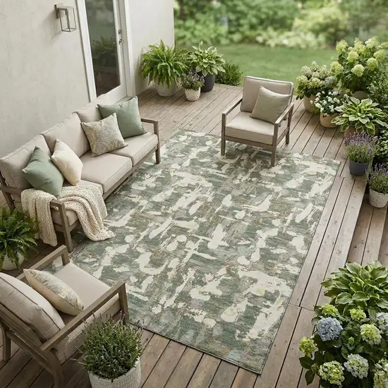 Green And Beige Abstract Washable Indoor Outdoor Area Rug Photo 1