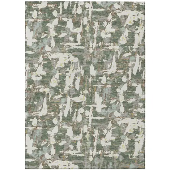 Green And Beige Abstract Washable Indoor Outdoor Area Rug Photo 2