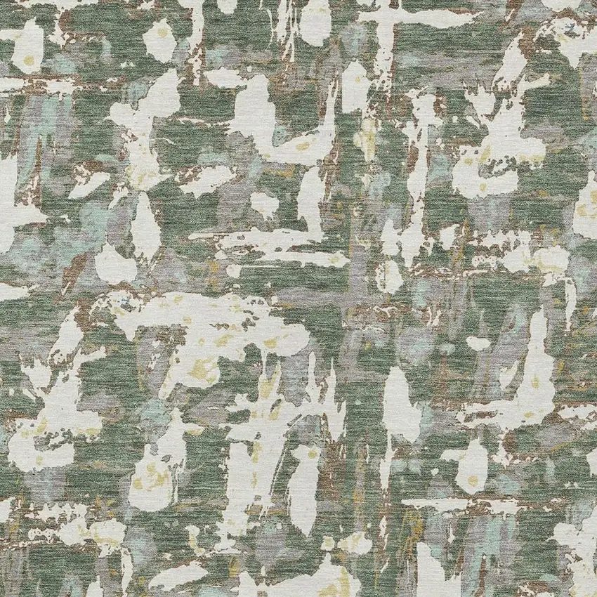 Green And Beige Abstract Washable Indoor Outdoor Area Rug Photo 3