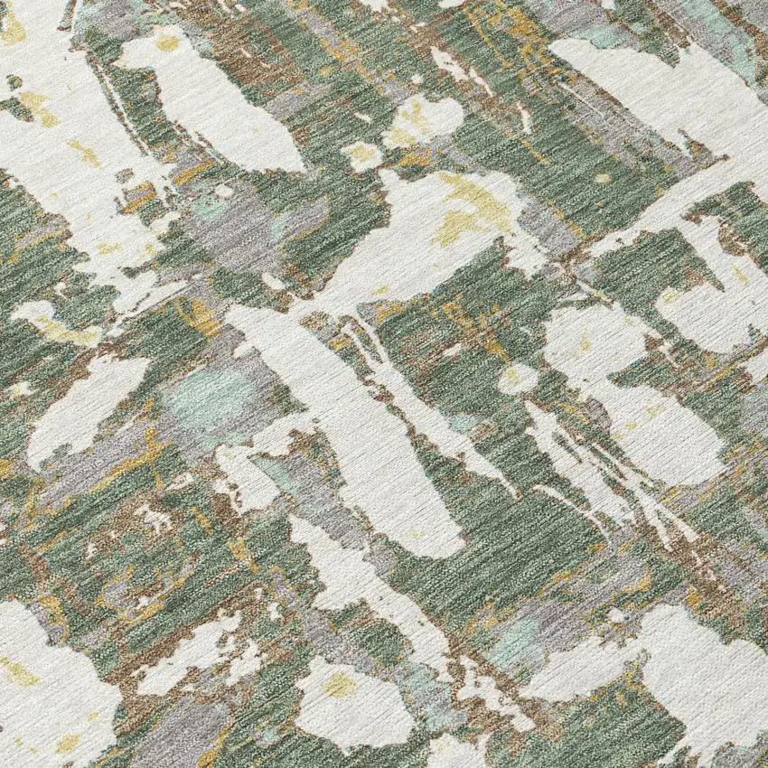 Green And Beige Abstract Washable Indoor Outdoor Area Rug Photo 8