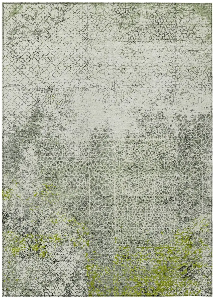 Green And Beige Abstract Washable Indoor Outdoor Area Rug Photo 2