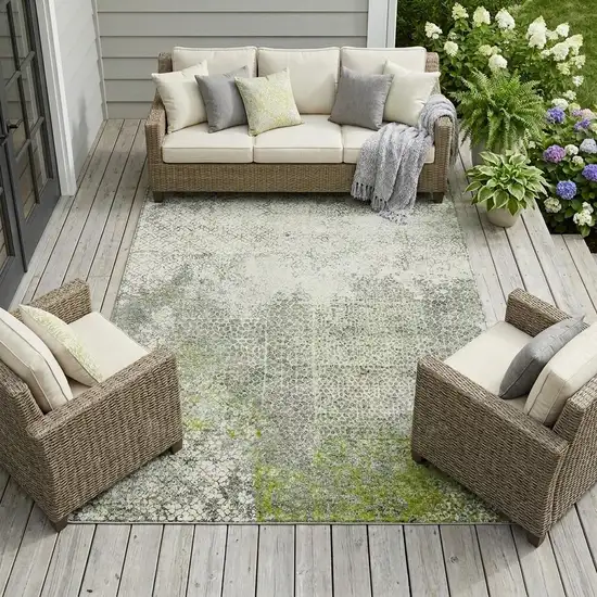 Green And Beige Abstract Washable Indoor Outdoor Area Rug Photo 1
