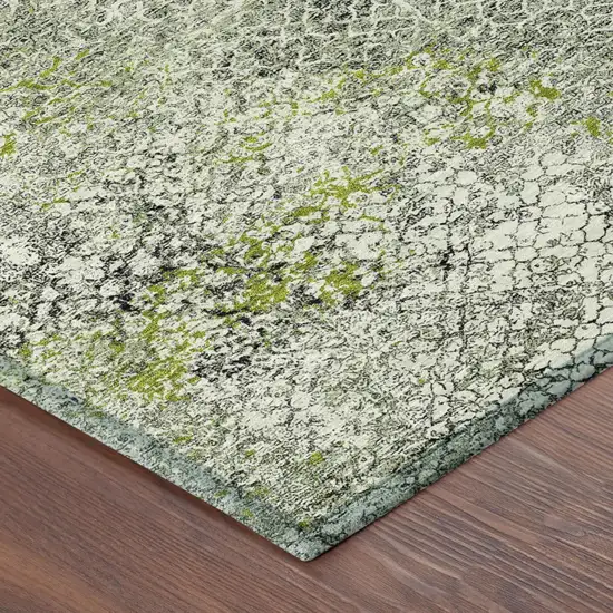 Green And Beige Abstract Washable Indoor Outdoor Area Rug Photo 5