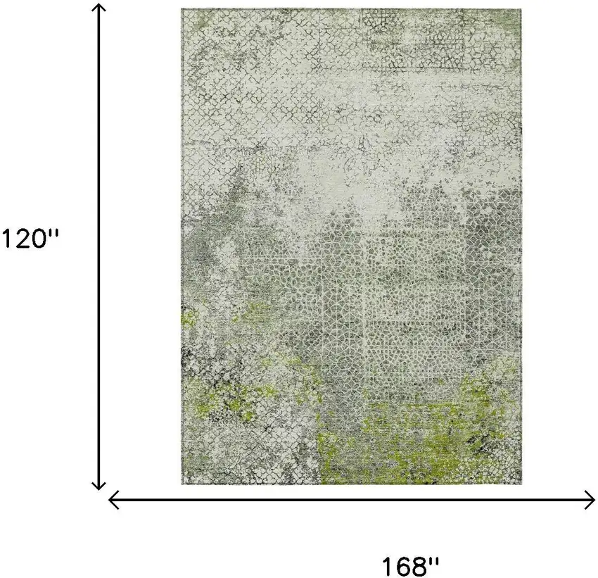 Green And Beige Abstract Washable Indoor Outdoor Area Rug Photo 7