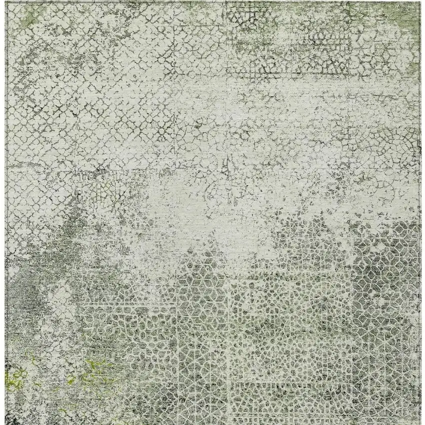 Green And Beige Abstract Washable Indoor Outdoor Area Rug Photo 3