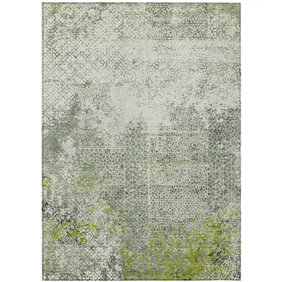 Green And Beige Abstract Washable Indoor Outdoor Area Rug Photo 2