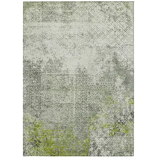 Green And Beige Abstract Washable Indoor Outdoor Area Rug Photo 4