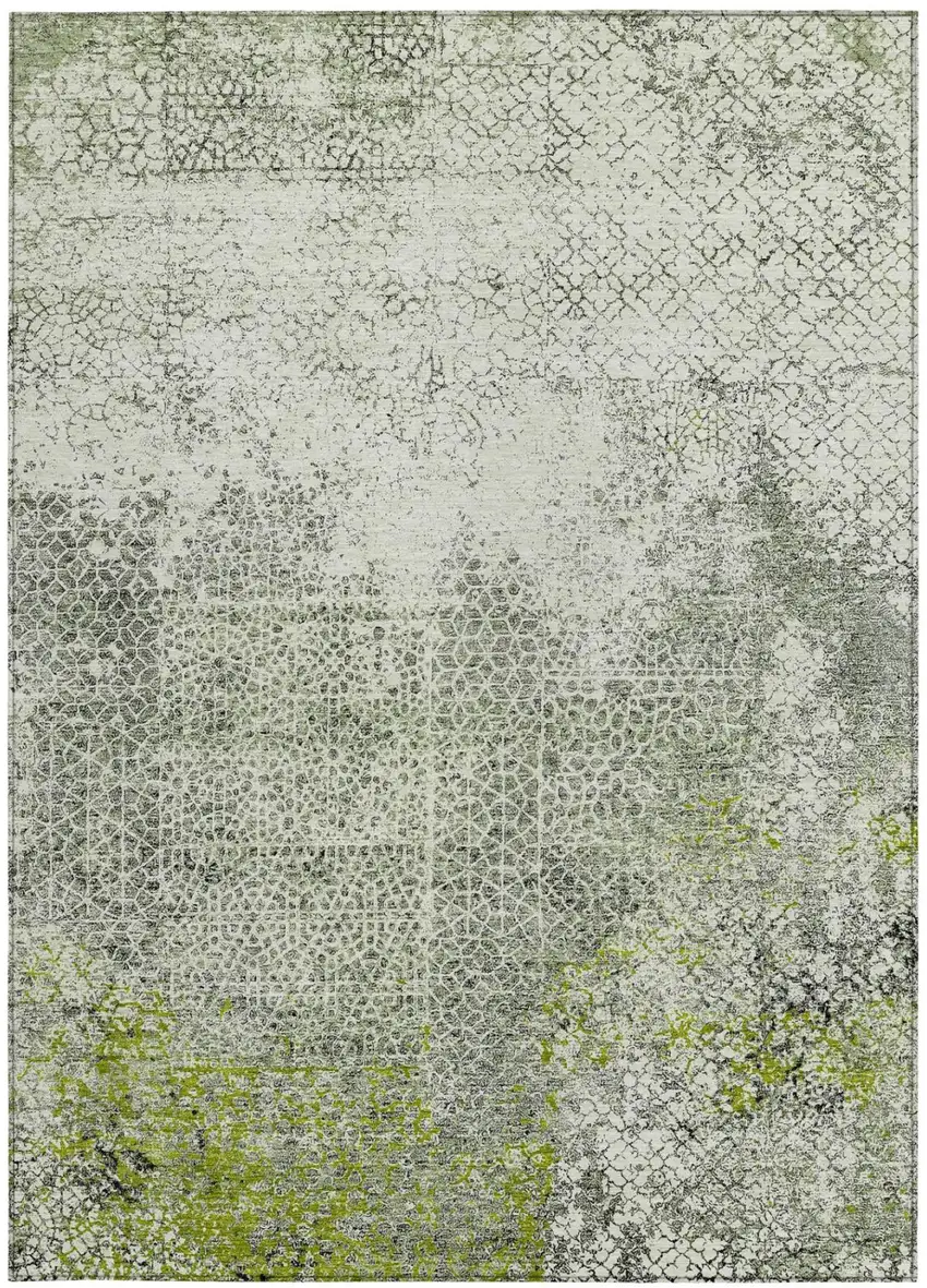 Green And Beige Abstract Washable Indoor Outdoor Area Rug Photo 4