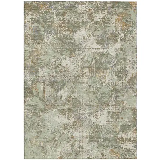 Green And Beige Abstract Washable Indoor Outdoor Area Rug Photo 2