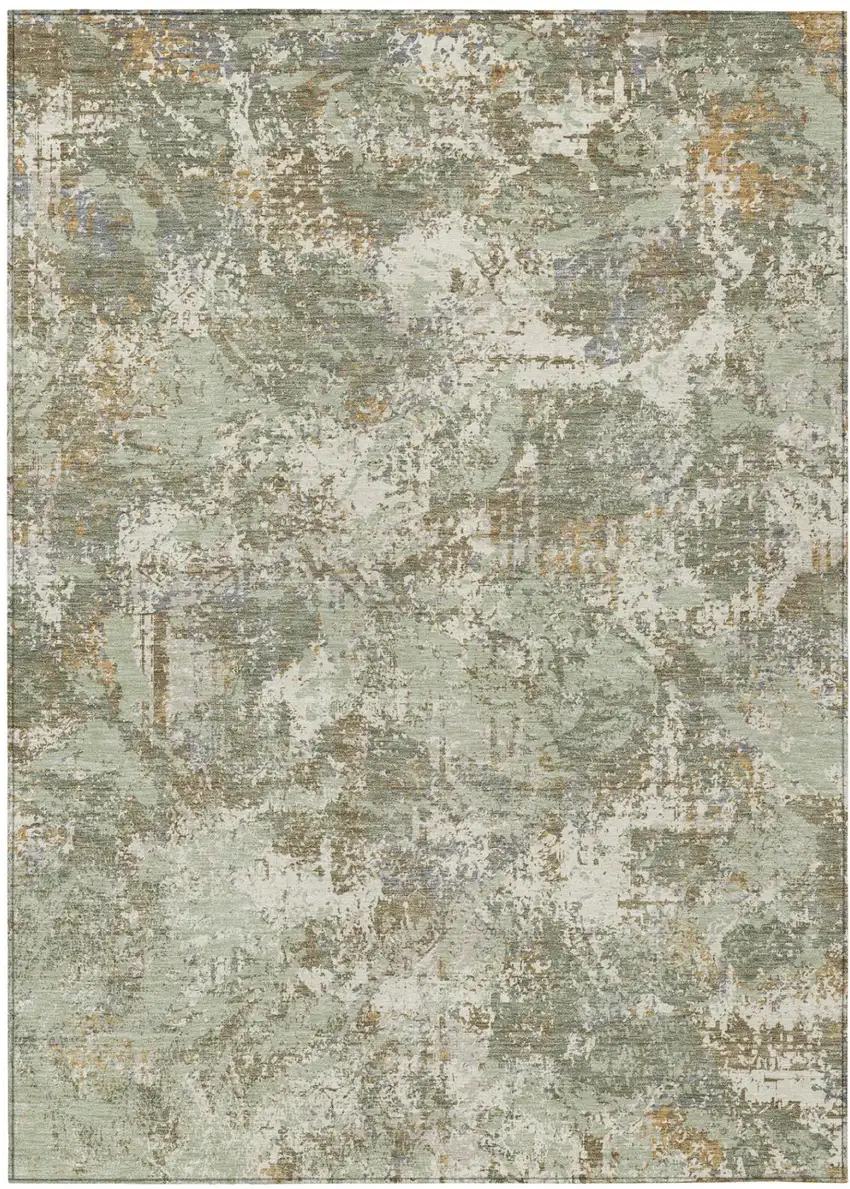 Green And Beige Abstract Washable Indoor Outdoor Area Rug Photo 2