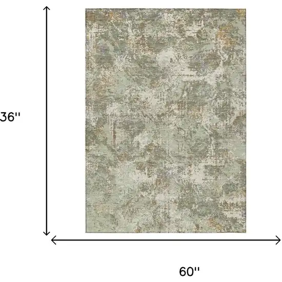 Green And Beige Abstract Washable Indoor Outdoor Area Rug Photo 5