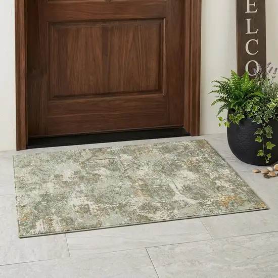 Green And Beige Abstract Washable Indoor Outdoor Area Rug Photo 1