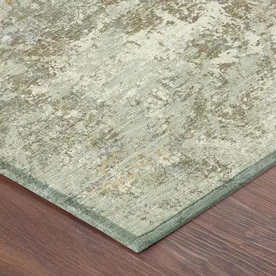 Green And Beige Abstract Washable Indoor Outdoor Area Rug Photo 3