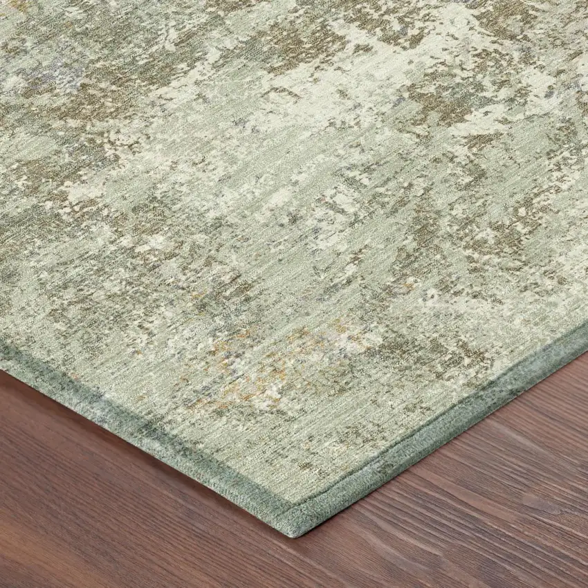 Green And Beige Abstract Washable Indoor Outdoor Area Rug Photo 3
