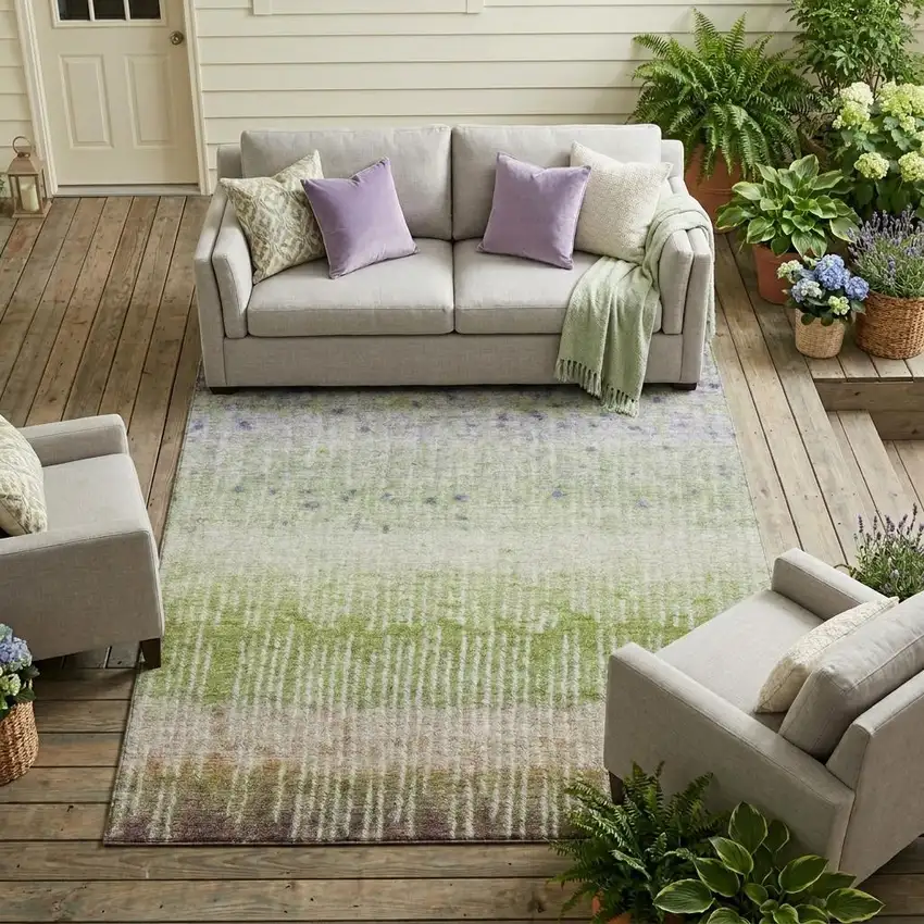 Green And Beige Abstract Washable Indoor Outdoor Area Rug Photo 1