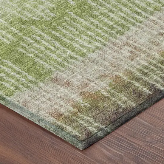 Green And Beige Abstract Washable Indoor Outdoor Area Rug Photo 3