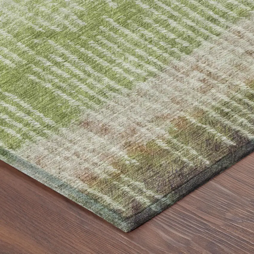 Green And Beige Abstract Washable Indoor Outdoor Area Rug Photo 3