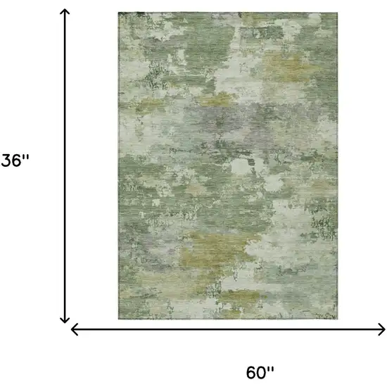 Green And Beige Abstract Washable Indoor Outdoor Area Rug Photo 5