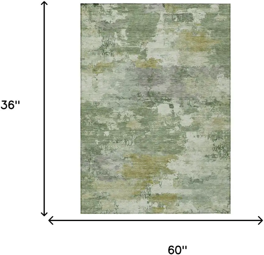Green And Beige Abstract Washable Indoor Outdoor Area Rug Photo 5