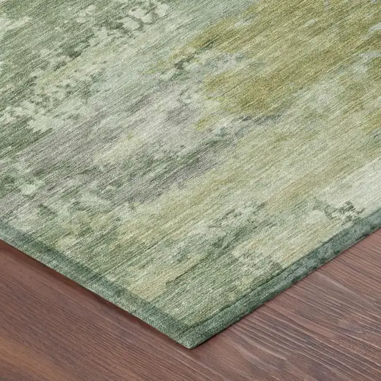 Green And Beige Abstract Washable Indoor Outdoor Area Rug Photo 3