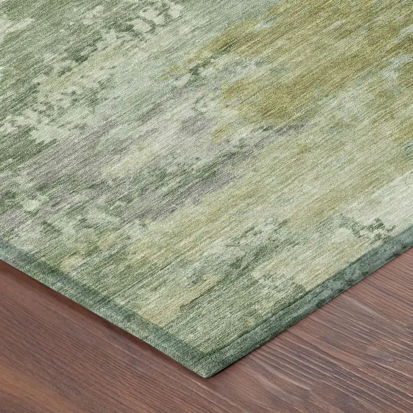 Green And Beige Abstract Washable Indoor Outdoor Area Rug Photo 3