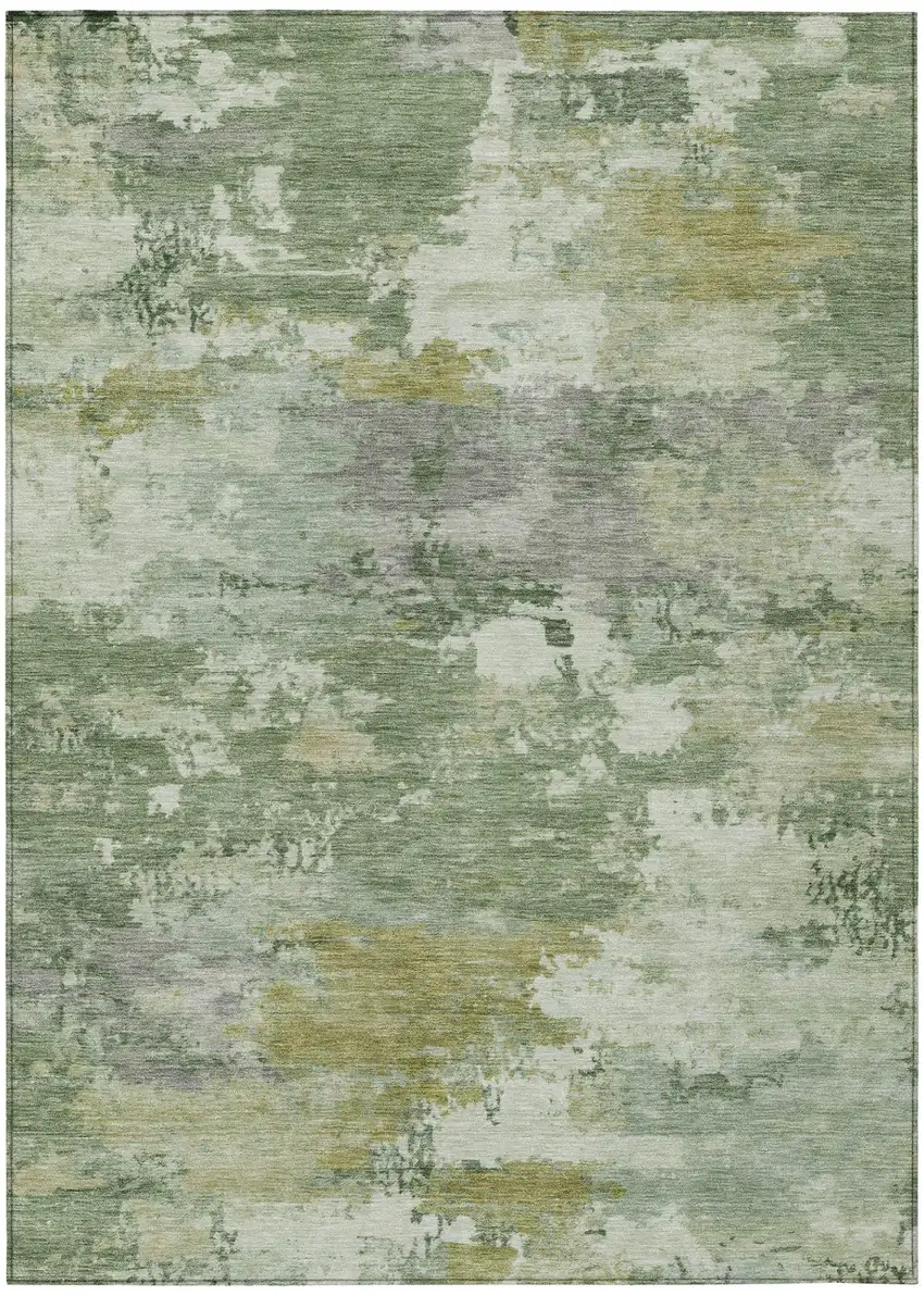 Green And Beige Abstract Washable Indoor Outdoor Area Rug Photo 2