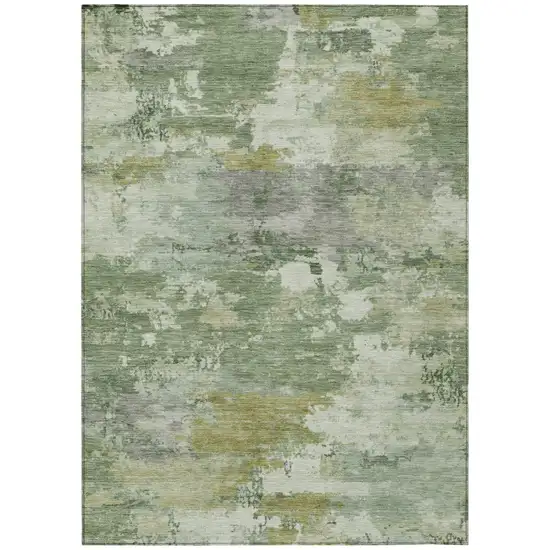 Green And Beige Abstract Washable Indoor Outdoor Area Rug Photo 2