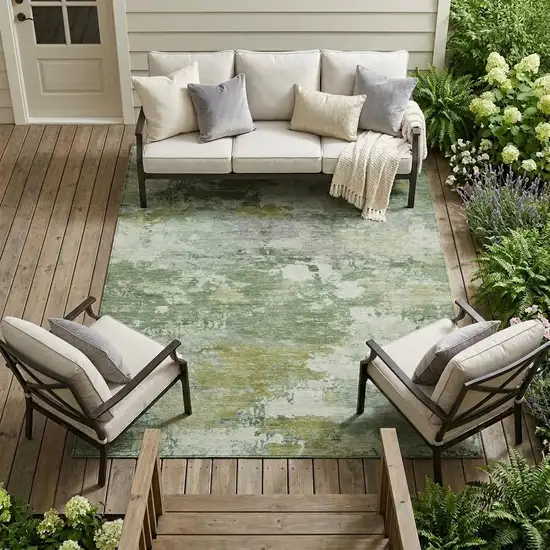Green And Beige Abstract Washable Indoor Outdoor Area Rug Photo 1