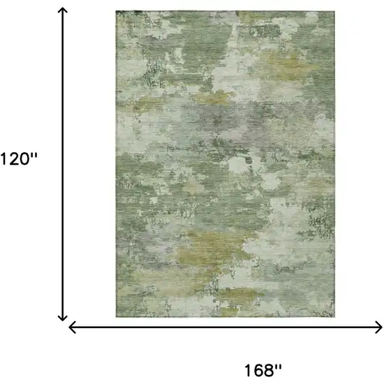 Green And Beige Abstract Washable Indoor Outdoor Area Rug Photo 5