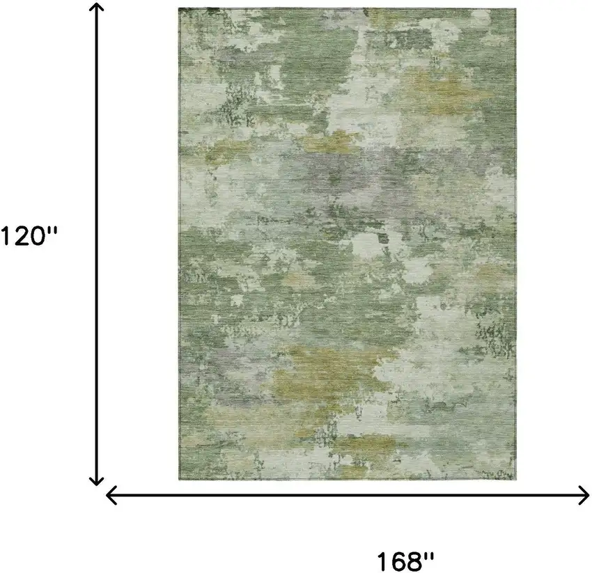 Green And Beige Abstract Washable Indoor Outdoor Area Rug Photo 5