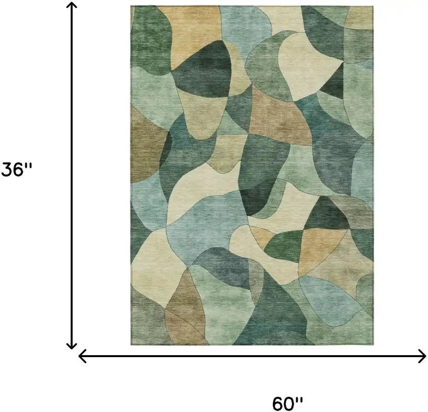 Green And Beige Abstract Washable Indoor Outdoor Area Rug Photo 5