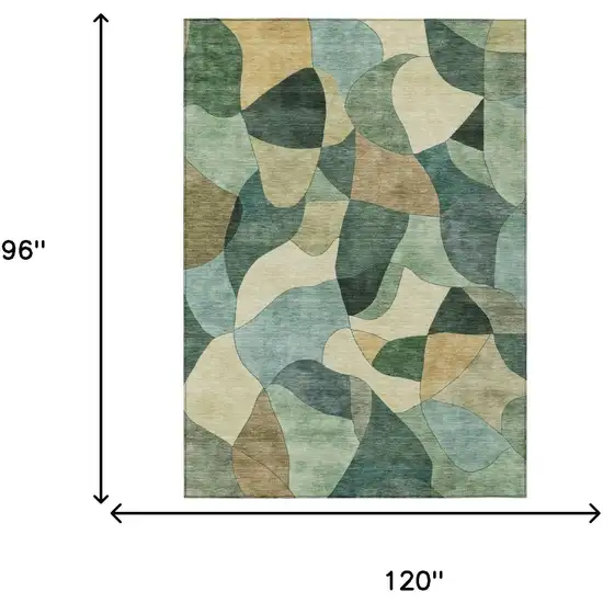 Green And Beige Abstract Washable Indoor Outdoor Area Rug Photo 5