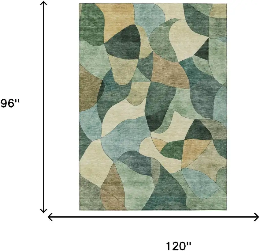 Green And Beige Abstract Washable Indoor Outdoor Area Rug Photo 5