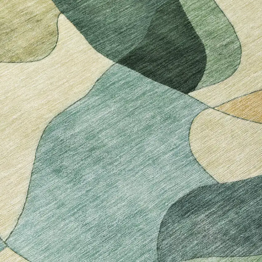 Green And Beige Abstract Washable Indoor Outdoor Area Rug Photo 4