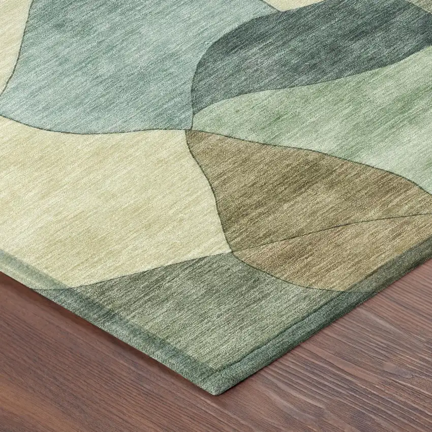 Green And Beige Abstract Washable Indoor Outdoor Area Rug Photo 3