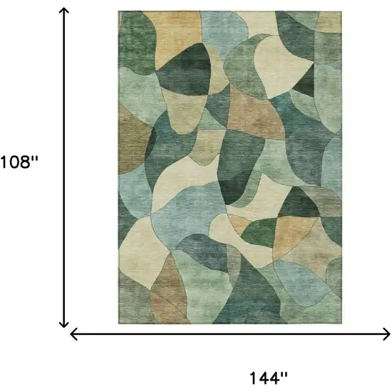 Green And Beige Abstract Washable Indoor Outdoor Area Rug Photo 5