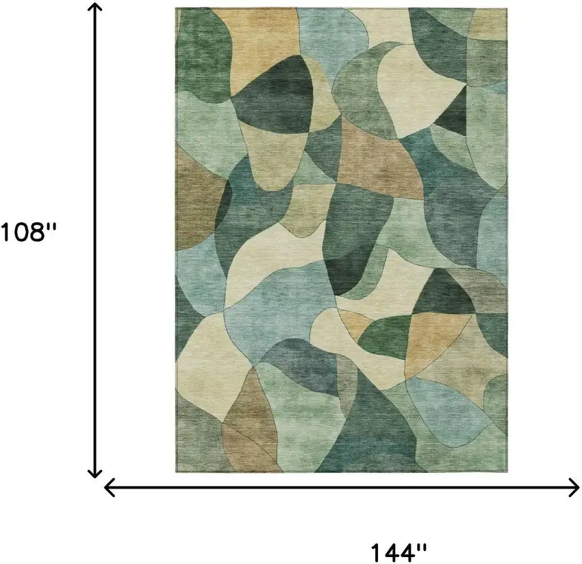 Green And Beige Abstract Washable Indoor Outdoor Area Rug Photo 5