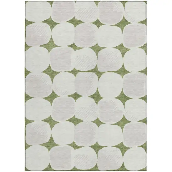 Green And Beige Abstract Washable Indoor Outdoor Area Rug Photo 7