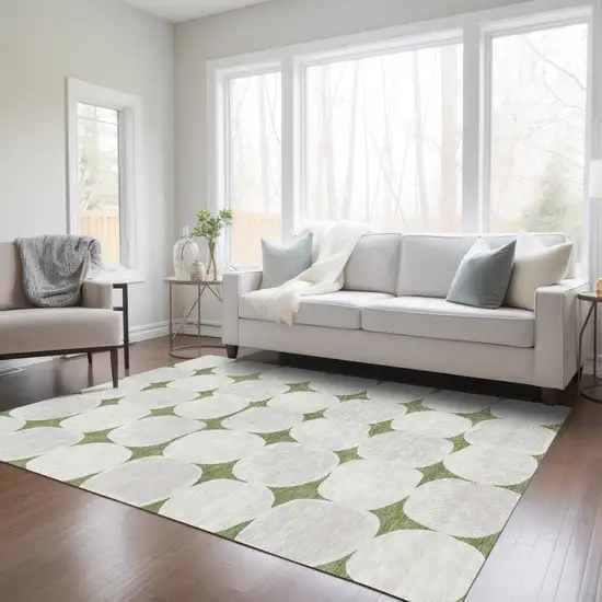 Green And Beige Abstract Washable Indoor Outdoor Area Rug Photo 9