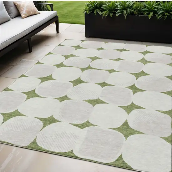 Green And Beige Abstract Washable Indoor Outdoor Area Rug Photo 1