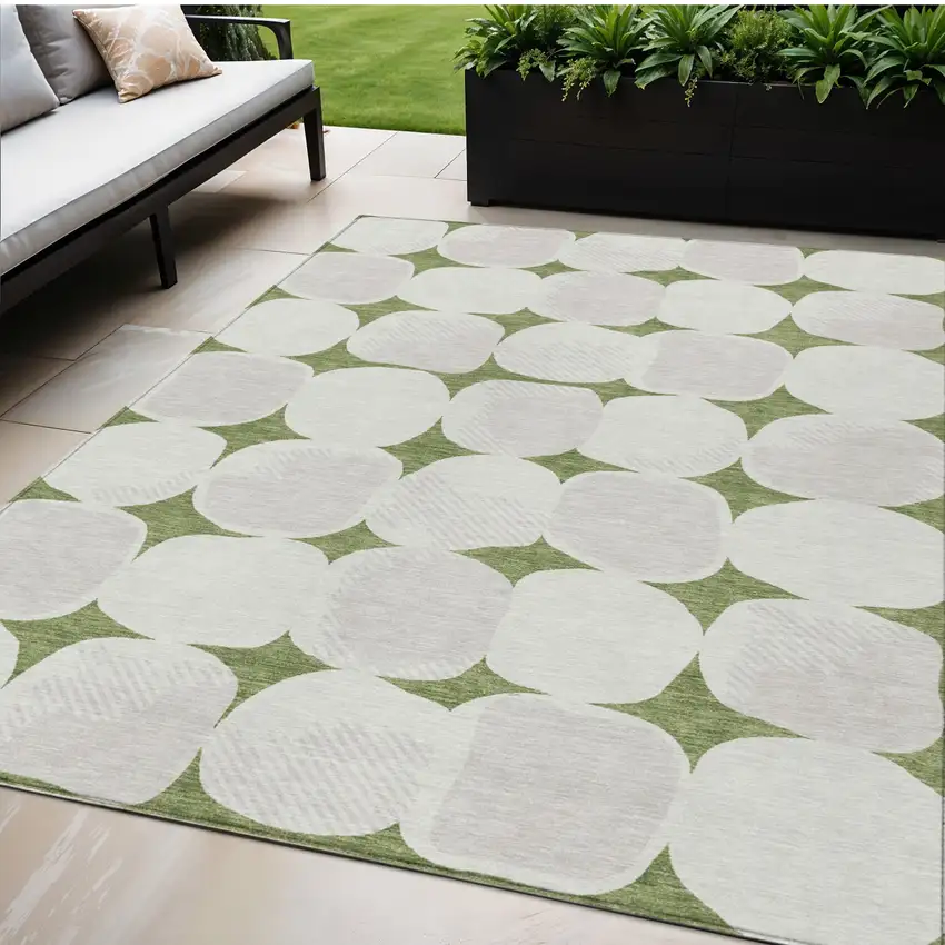 Green And Beige Abstract Washable Indoor Outdoor Area Rug Photo 1
