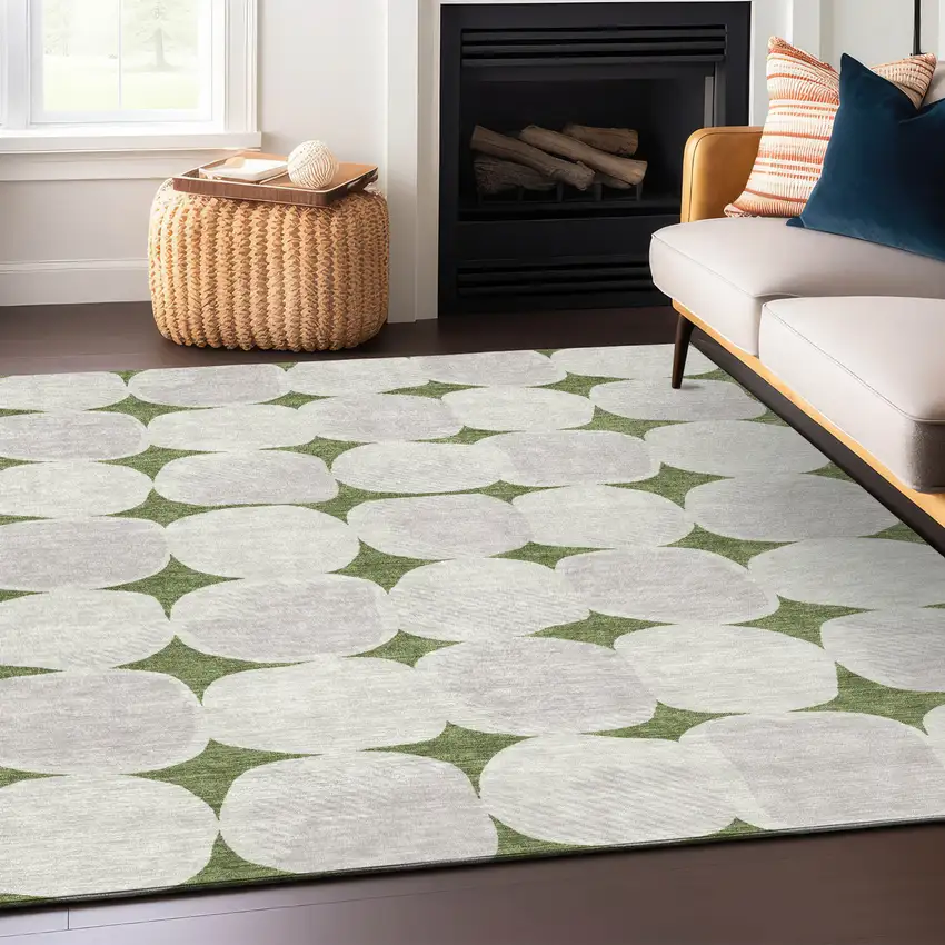 Green And Beige Abstract Washable Indoor Outdoor Area Rug Photo 9