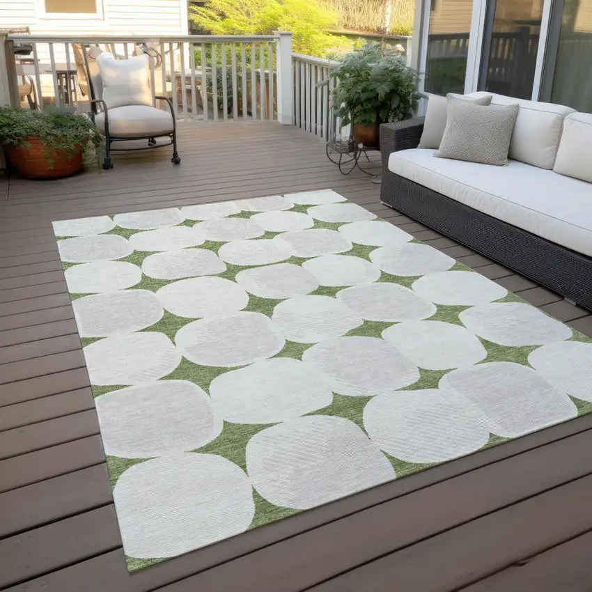 Green And Beige Abstract Washable Indoor Outdoor Area Rug Photo 9