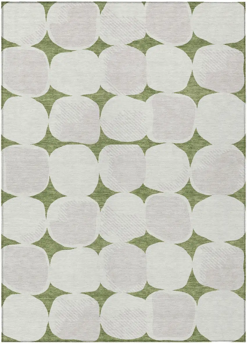 Green And Beige Abstract Washable Indoor Outdoor Area Rug Photo 2