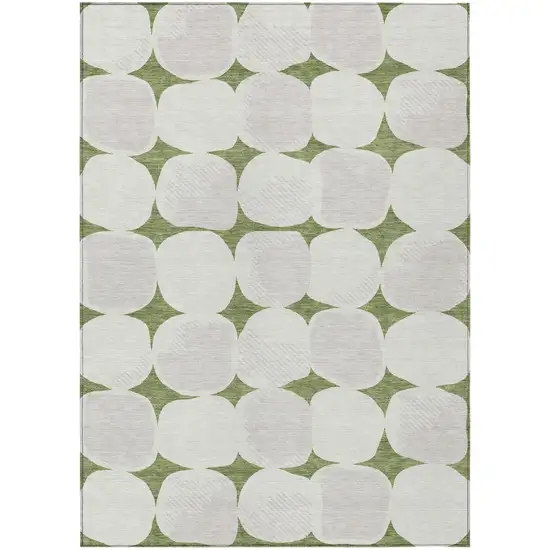 Green And Beige Abstract Washable Indoor Outdoor Area Rug Photo 2
