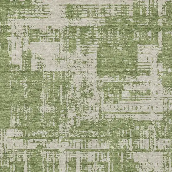 Green And Beige Abstract Washable Indoor Outdoor Area Rug Photo 6