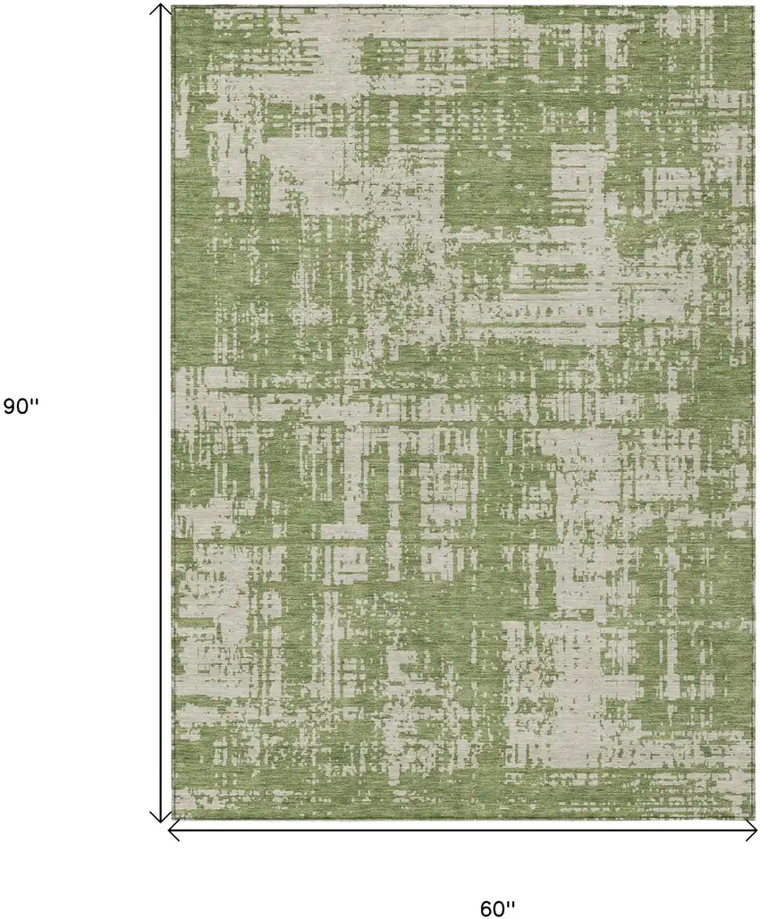 Green And Beige Abstract Washable Indoor Outdoor Area Rug Photo 3