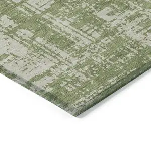 Photo of Green And Beige Abstract Washable Indoor Outdoor Area Rug